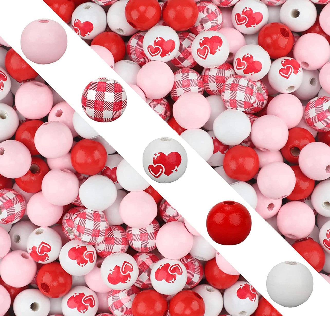 Valentines Plaid & Hearts Wooden Bead Mixes