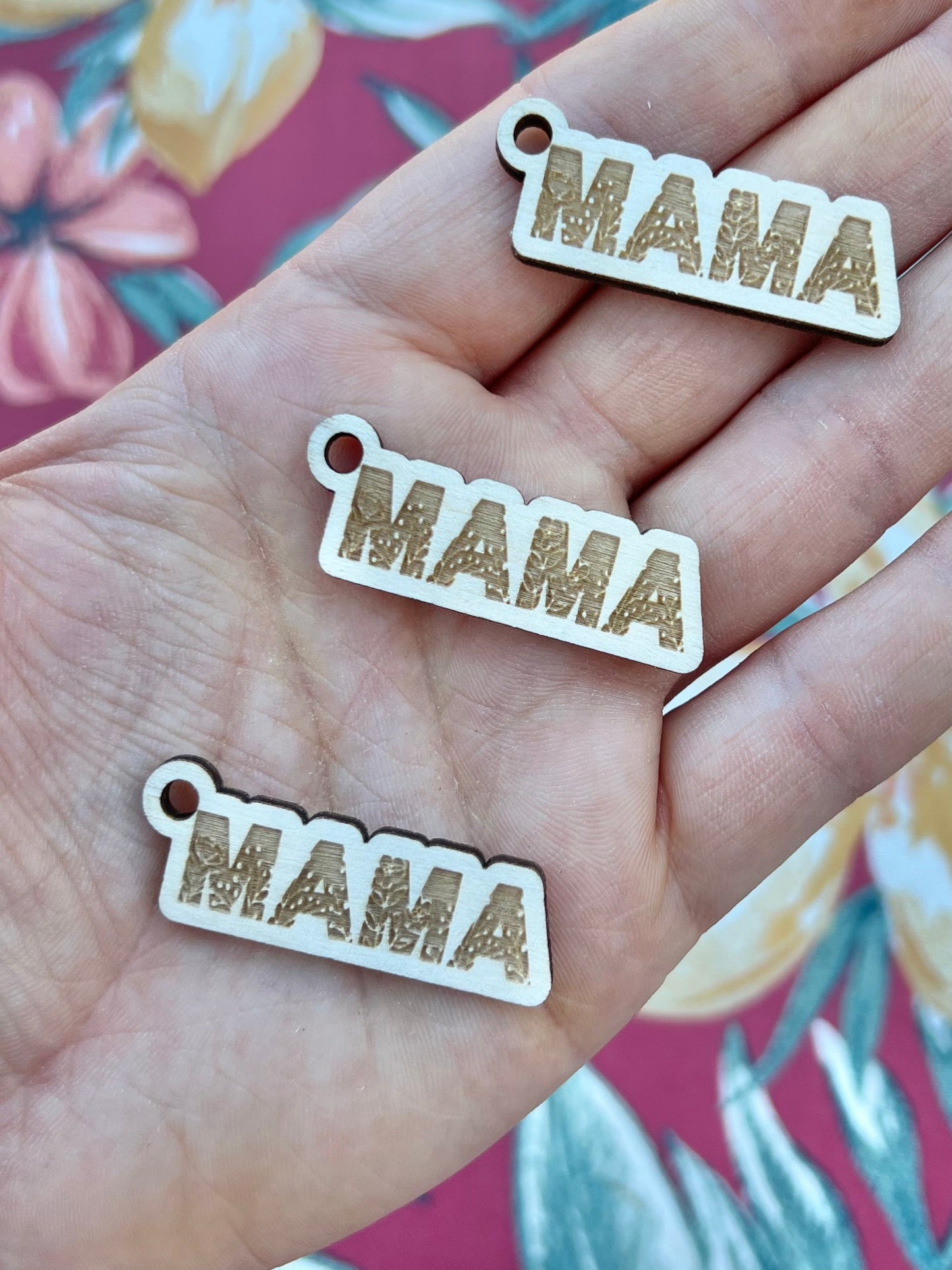 MINI Floral Mama wooden keychain