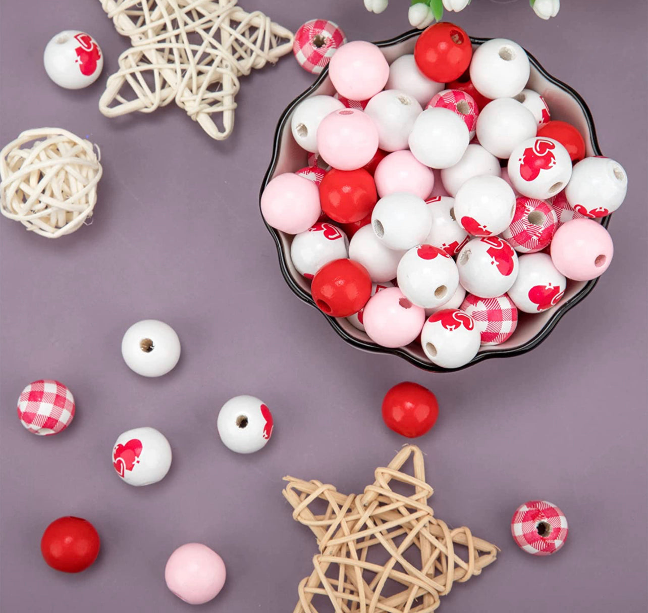 Valentines Plaid & Hearts Wooden Bead Mixes