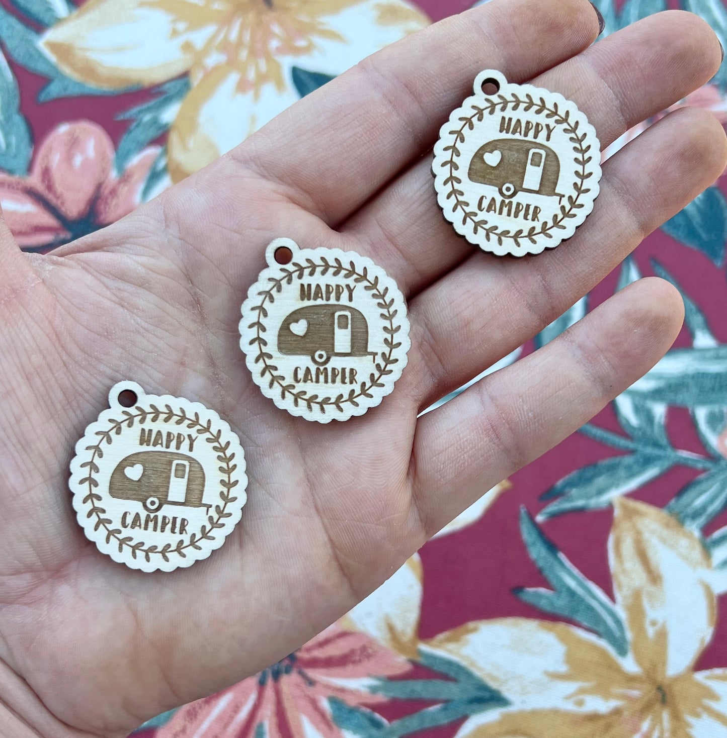 MINI Happy Camper  wooden keychain