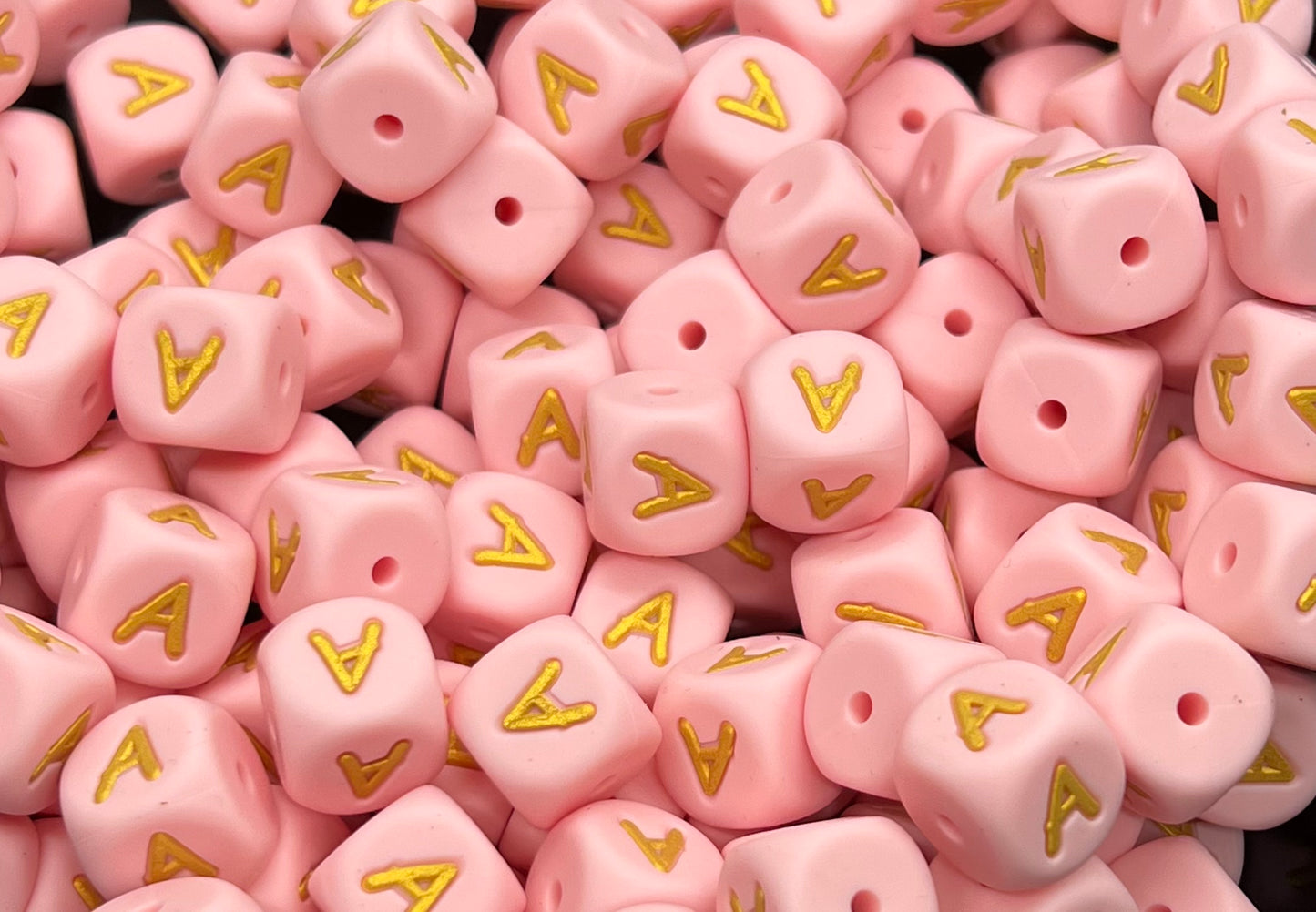 12mm Pink & Gold MAMA letter beads