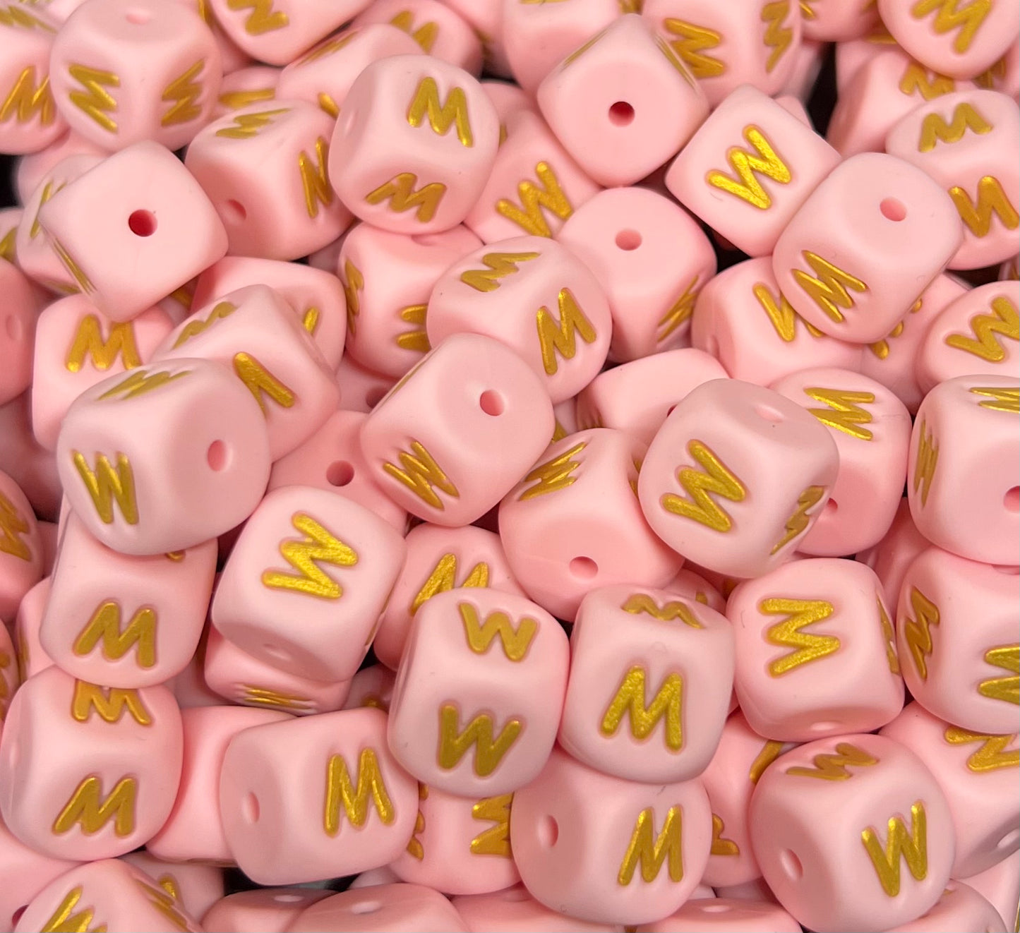 12mm Pink & Gold MAMA letter beads