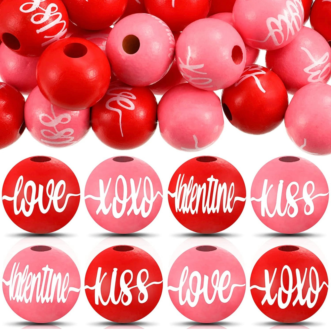 Valentines Wood Word Bead Mix